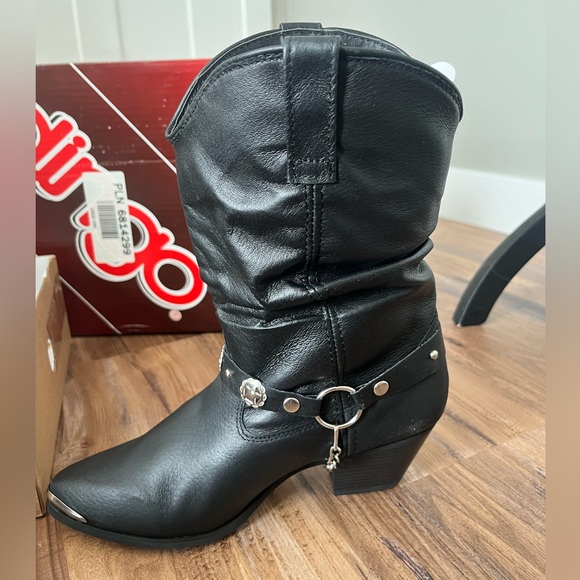 Dingo Women’s 10 Wide Black Pig Leather Western Boots Olivia Harness Cowgirl NIB - Picture 8 of 13